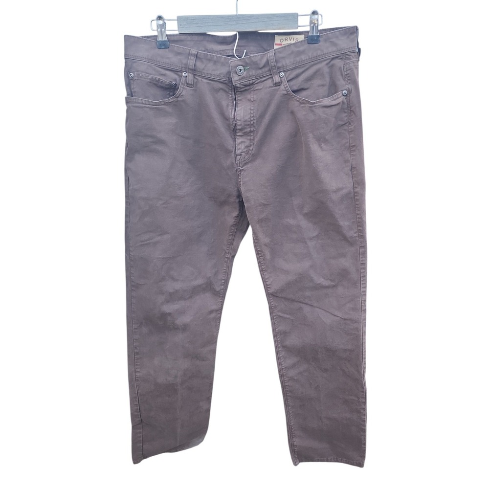 Orvis Mens Five Pocket Pants Brown Straight Leg Cotton Stretch 34x34